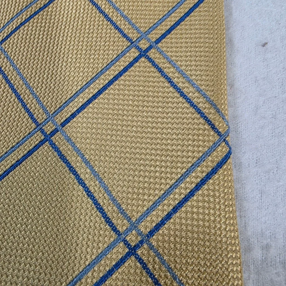 Thomas Pink Mens Yellow Blue Windowpane Check 100% Silk Tie Made in Morocco